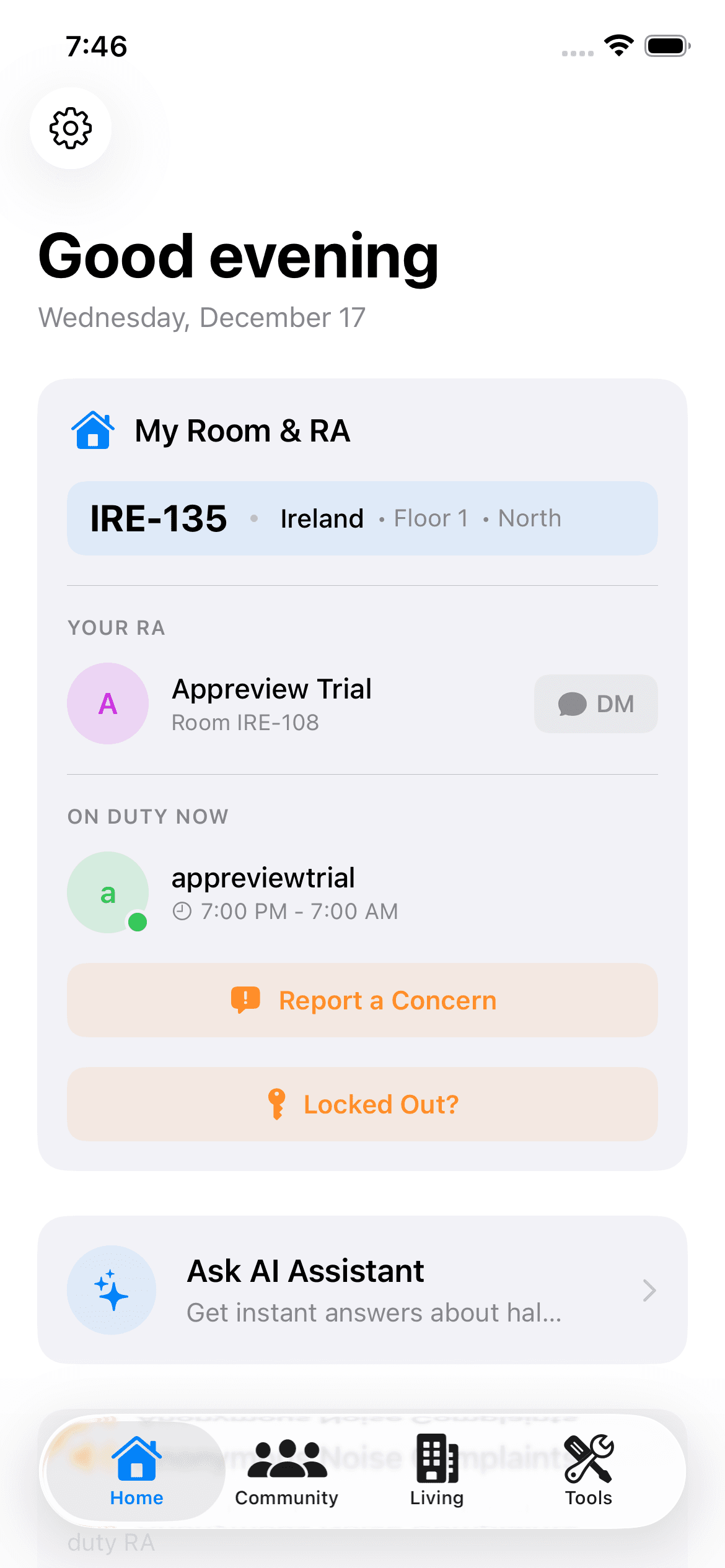 Resident Living Hub Interface